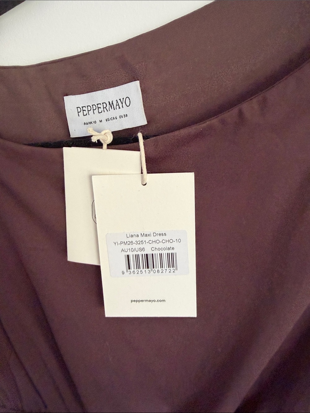 BNWT Peppermayo One-Shoulder Ruched Chocolate Brown Maxi Dress - Picture 5 of 7